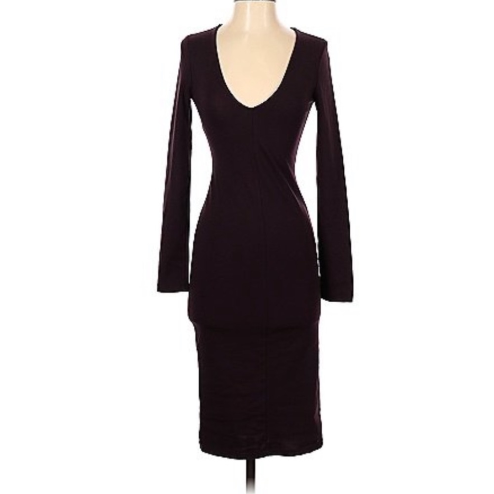 Zara Purple Midi V Neck Body Con Dress